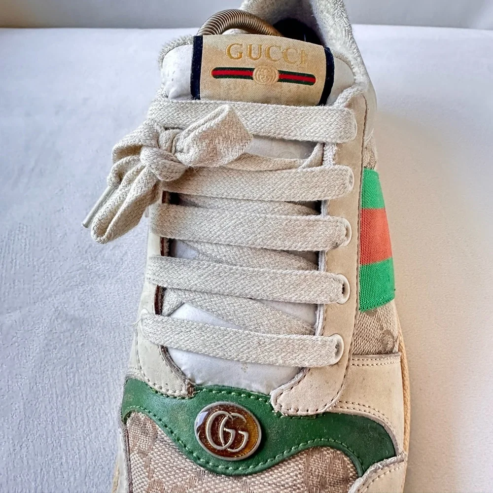 Gucci Green and Cream Vintage Sneakers size US 8.5 IT 42